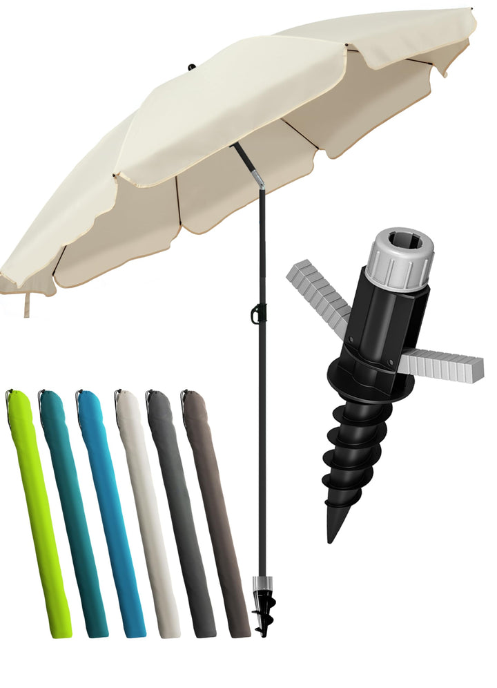 4smile Sonnenschirm Strand SunnyJoy, 3-in-1 SET, Beige - UPF 50+ Strandschirm Ø 160 cm + Sonnenschir