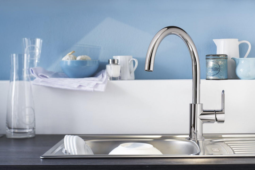 GROHE BauEdge - Einhand-Spültischbetterie (Einlochmontage, Einlochmontage, 360° schwenkbar), chrom,