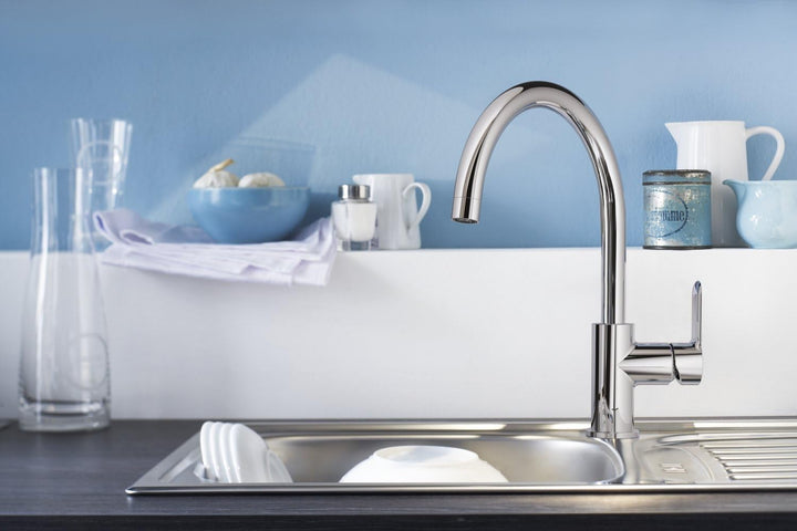 GROHE BauEdge - Einhand-Spültischbetterie (Einlochmontage, Einlochmontage, 360° schwenkbar), chrom,