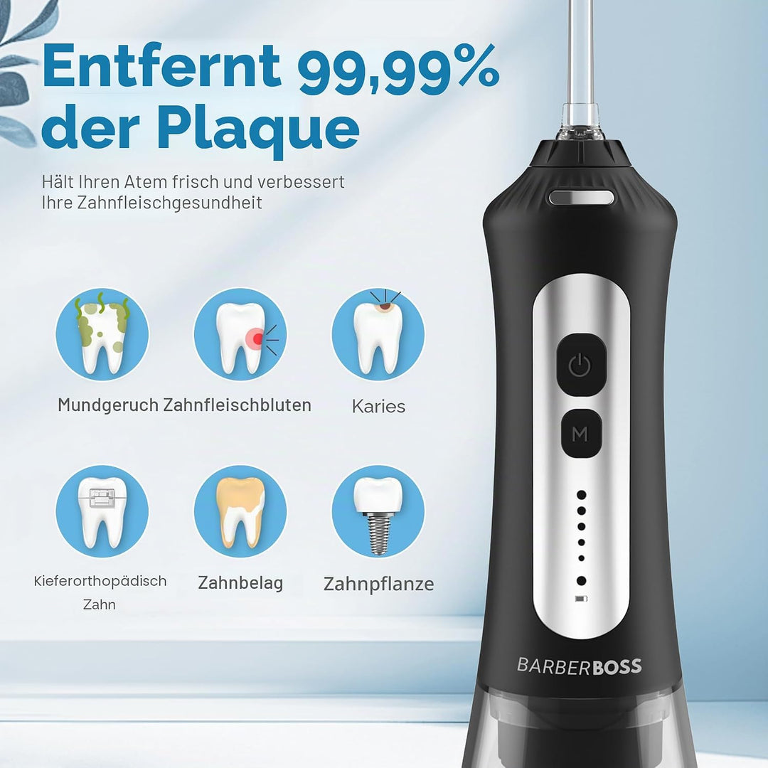 BarberBoss Munddusche, fortschrittliche tragbare Munddusche, elektrische Zahnseide für effektive Zah