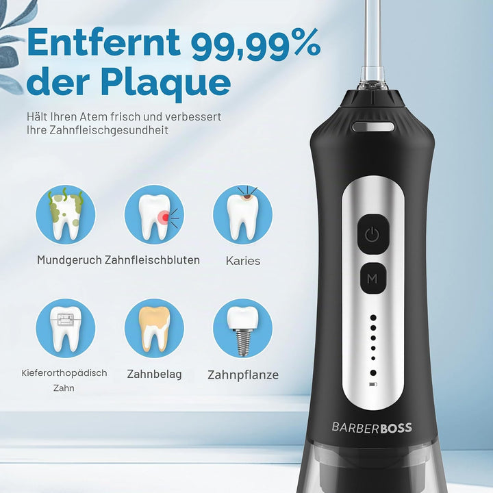 BarberBoss Munddusche, fortschrittliche tragbare Munddusche, elektrische Zahnseide für effektive Zah