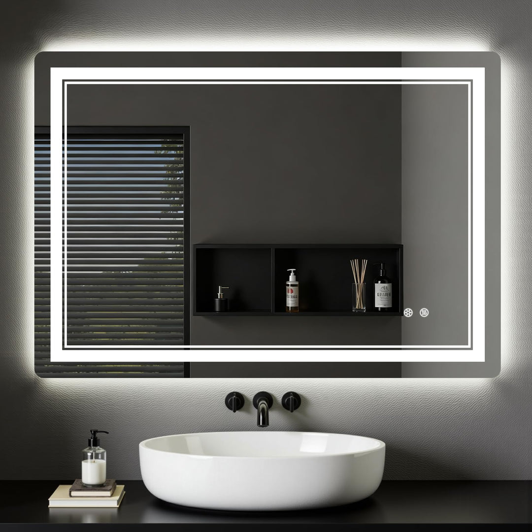 Badspiegel mit Beleuchtung 80x60 cm, Badezimmer Beleuchteter Wandspiegel mit Led 3 Farben, Stufenlos