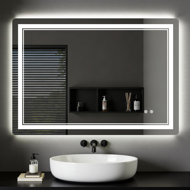 Badspiegel mit Beleuchtung 80x60 cm, Badezimmer Beleuchteter Wandspiegel mit Led 3 Farben, Stufenlos