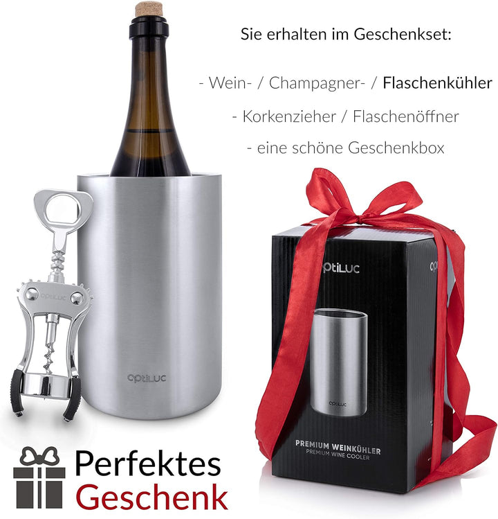 Weinkühler aus Edelstahl, Flaschenkühler Doppelwandig für Wein, Sekt, Champagner, Bier, Glas Flasche