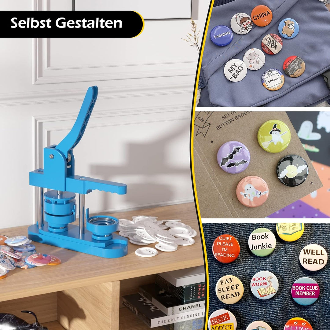 Dyna-Living Buttonmaschine Abzeichen Button Maker DIY Badge Press Machine mit 200 Zubehörteilen & Kr