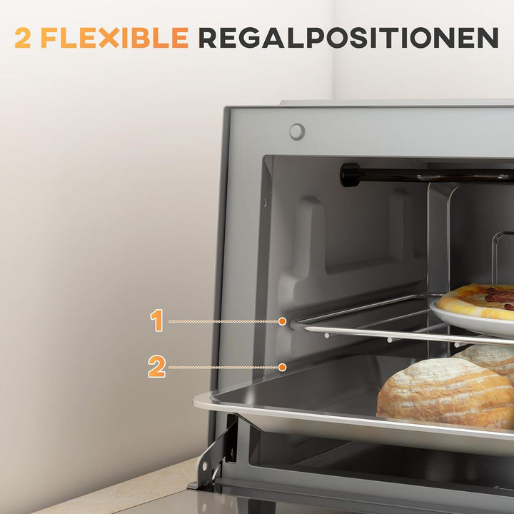 HOMCOM Mini Backofen 9 L 750W 100-230℃ 60 Min. Timer inkl. Backblech, Grillrost, Glas Fenster, Platz
