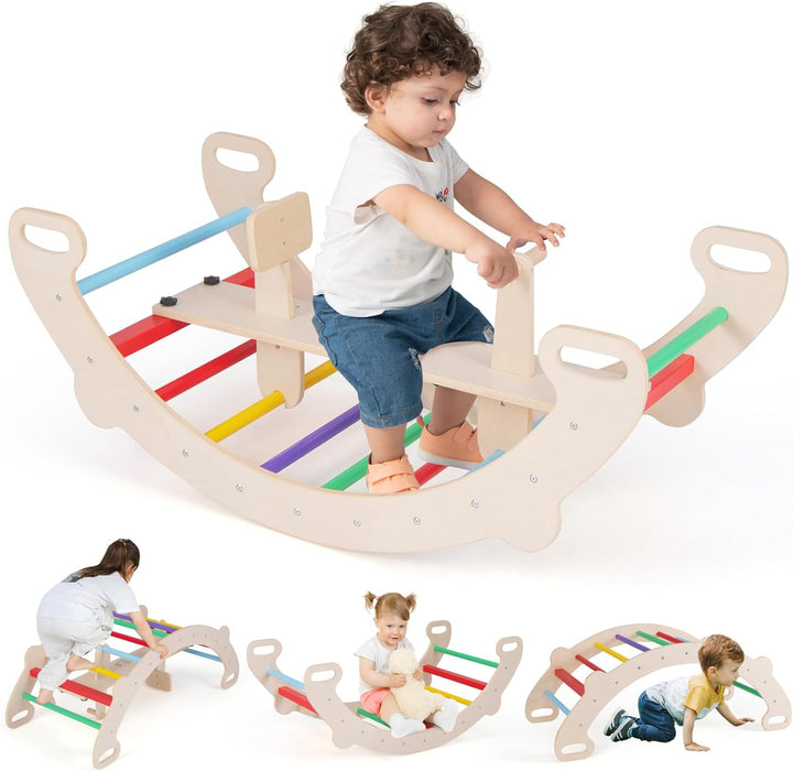 GOPLUS Kletterbogen Indoor, 4 in 1 Schaukelpferdbogen, Kletterleiter, Schaukelbogen & Krabbeltunnel