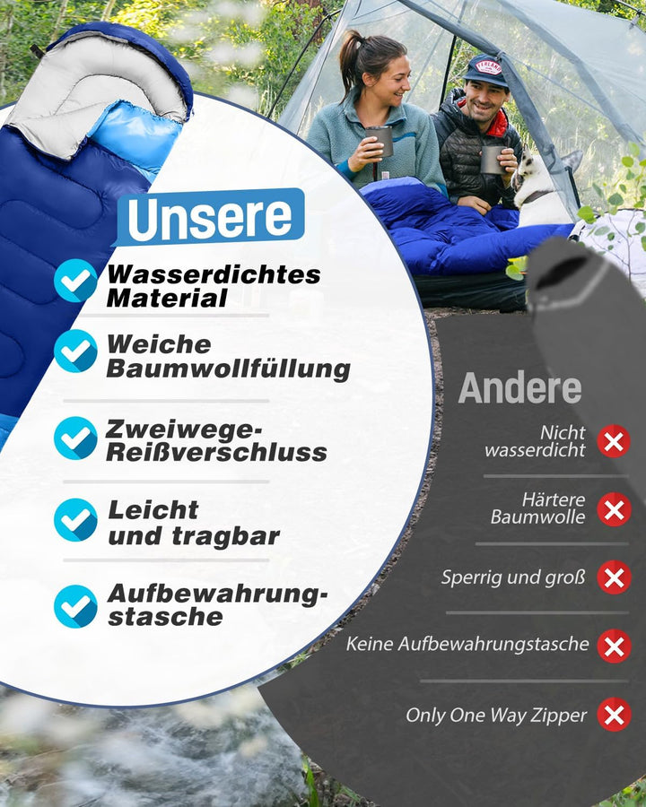Schlafsack 3-4 Jahreszeiten, Outdoor Wasserdicht Ultraleicht Deckenschlafsack mit Innentasche für Er