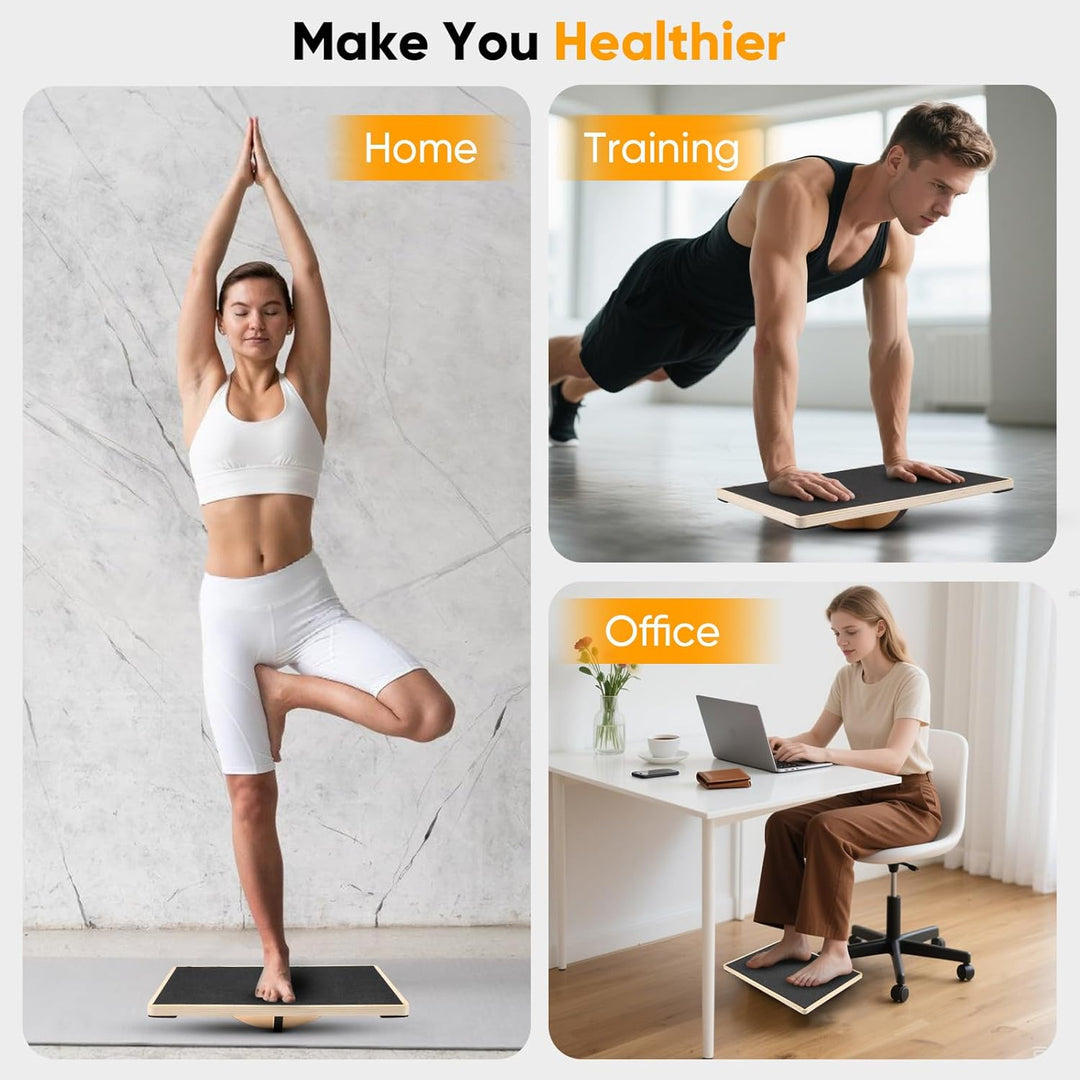 Balance Board aus Holz, 360° Balancebrett, 150kg belastbar, Stabil und Stark Professional Wobble Boa