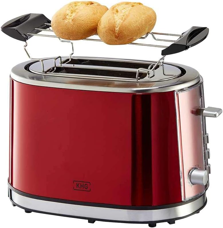 KHG Toaster TO-852 MRE | Toaster 2 Scheiben Rot 850 W | mit Brötchenaufsatz, 6 Röstgradstufen mit Br