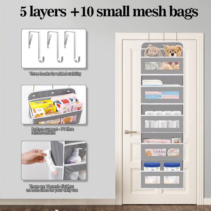 KYEVIS Over The Door Organizer Storage 2 Pack, 5 Shelves Door Organizer Hanging with 10 Mesh Pockets