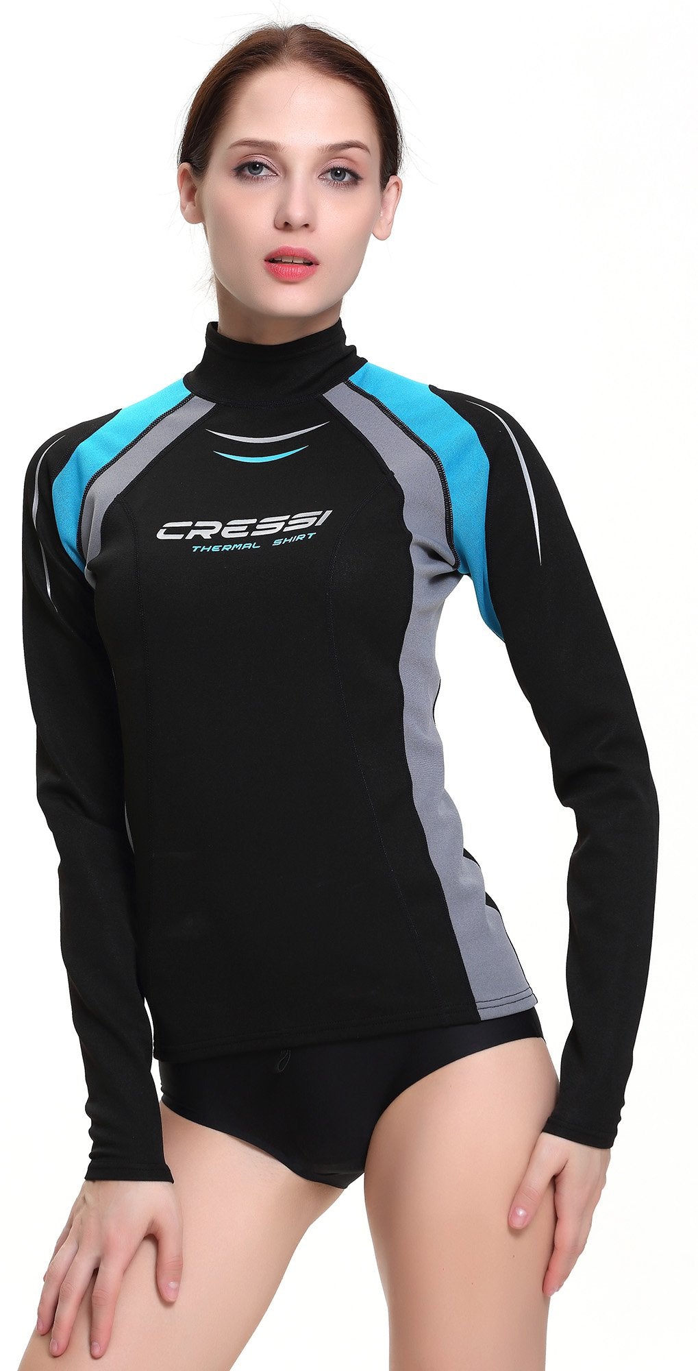 Cressi Thermo Vest LS Lady - Thermohemd für Frauen mit Langen Ärmeln, Schwarz/Aquamarin/Grau L/4 (42