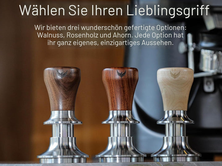 58.5mm Kaffeetamper – Espresso Tamper für 58mm Körbe – maximale Randabdeckung, kalibriert, selbstniv