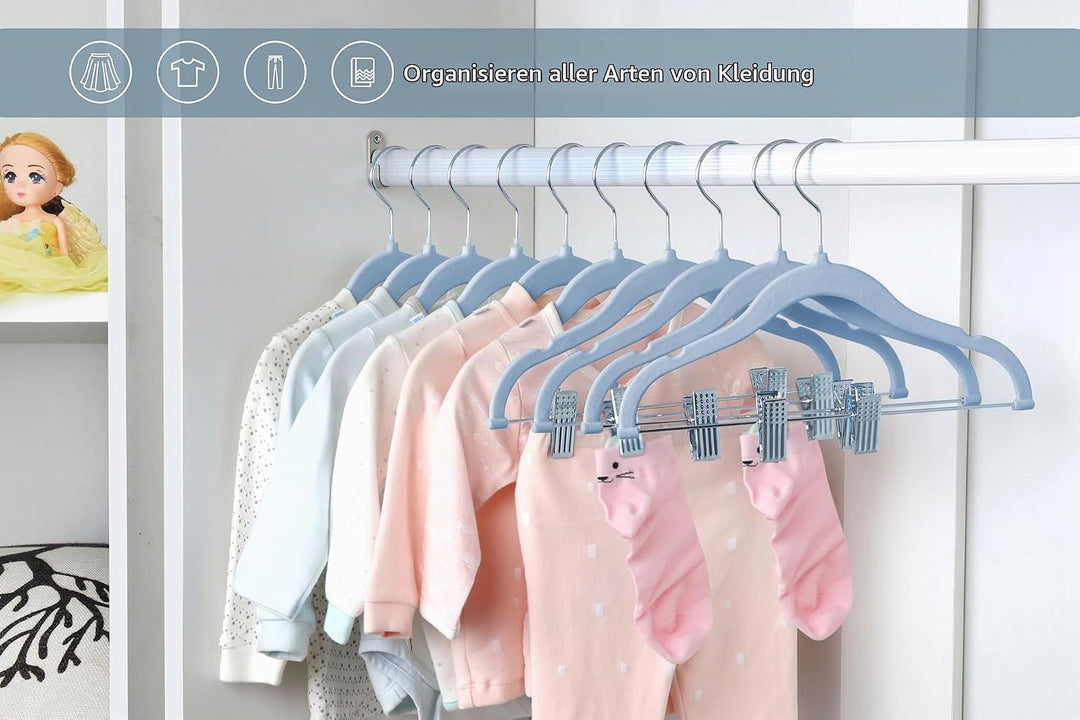 ManGotree Kinder-Rockbügel, 28 Pack Baby-Samtbügel mit beweglichen Clips, rutschfeste Hosenbügel, 30