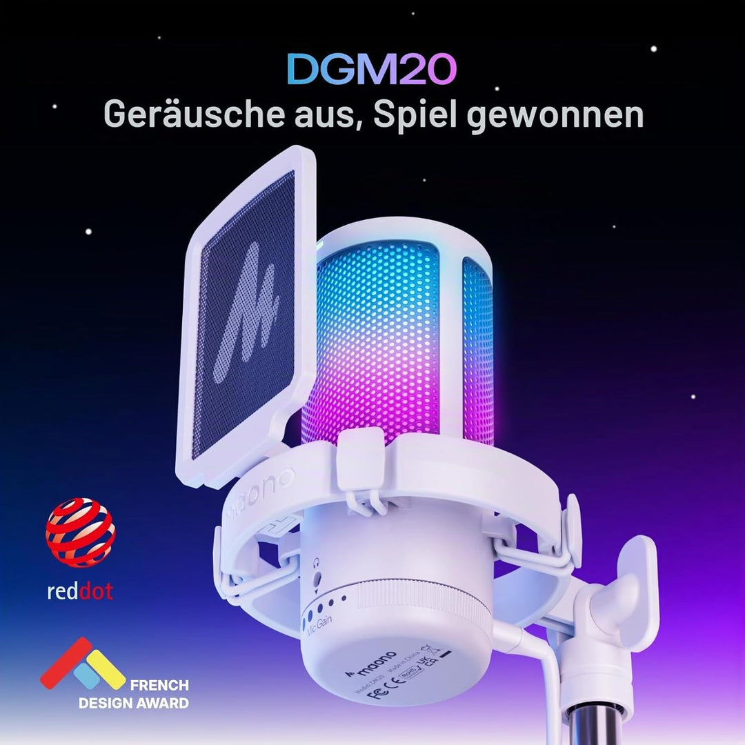 MAONO Gaming Mikrofon, USB Microphone mit RGB-Licht, Geräuschunterdrückung, Stummschaltung, Gain, Ga