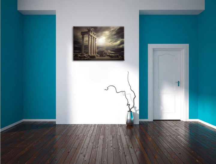 Pixxprint Apollon Tempel Ruine in Side als Leinwandbild/Grösse: 100x70 cm/Wandbild/Kunstdruck/fertig