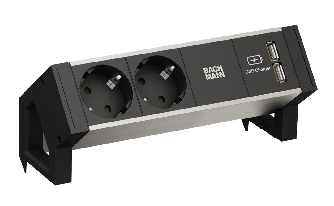 BACHMANN Desk2 Alu Black 2X Schutzkontakt 1x USB-Charger