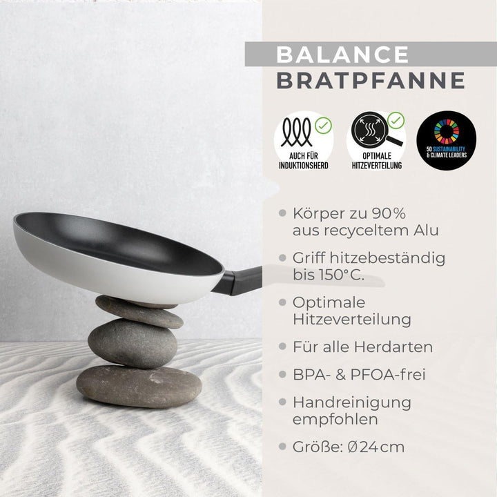 Fackelmann Bratpfanne Balance 24 cm, Antihaft-Pfanne aus 90% recyceltem Aluminium mit ergonomischem