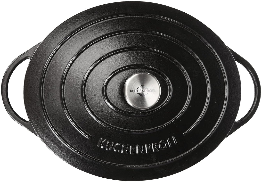 Küchenprofi Gusseisen Bräter mit Deckel, schwarz, 33 cm, Schmortopf, Auflaufform, Dutch Oven, Brotba
