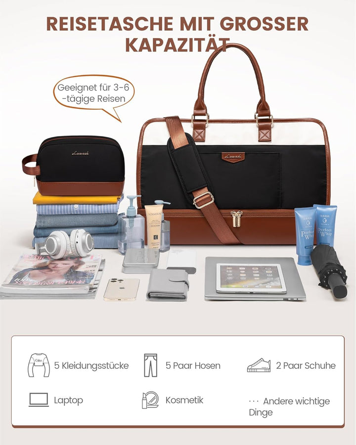LOVEVOOK Reisetasche Weekender Damen Gross, 50L Handgepäck Tasche für Flugzeug, Kliniktasche Geburt