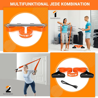 DASKING Fitnessbänder Krafttraining mit Stange, Resistance Bands Set - 4 Widerstandsbänder, Detachab