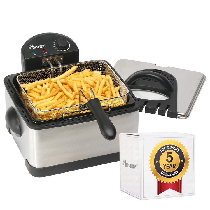 Bestron XL Öl-Fritteuse mit 3 Frittierkörben, inkl. Kaltzonentechnologie &amp; herausnehmbaren Ölbehälte