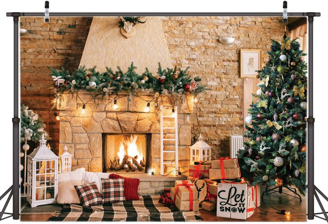 AIIKES 8x6FT Weihnachten Kulissen für Fotografie Weihnachten Kamin Foto Kulissen Vinyl Weihnachtsbau