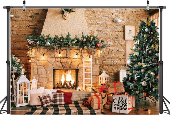 AIIKES 8x6FT Weihnachten Kulissen für Fotografie Weihnachten Kamin Foto Kulissen Vinyl Weihnachtsbau