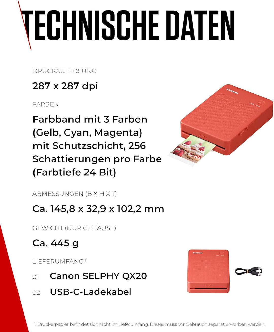 Canon SELPHY QX20 mobiler Fotodrucker – per WLAN direkt vom Smartphone drucken. Thermosublimationsdr