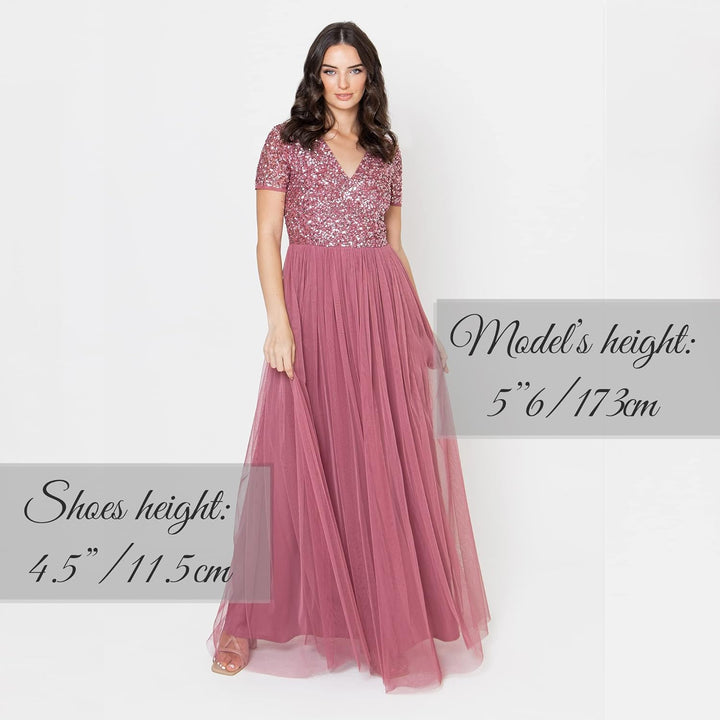 Maya Deluxe Damen Womens Ladies Dress for Wedding Guest Plus Size Empire High Waist Sequins Short Sl