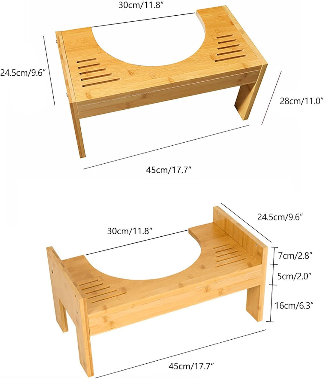 Toilettenhocker aus Bambus, WC Hocker Erwachsene Höhenverstellbar Toilettenhocker für Erwachsene und