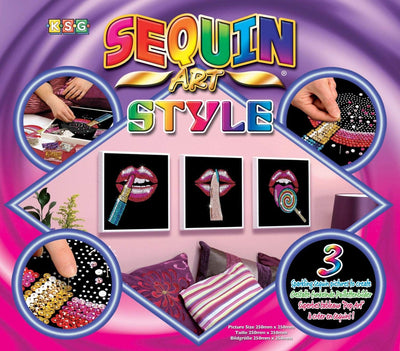 MAMMUT 8081608 - Sequin Art Style 3 Paillettenbilder Pop Art 3, Bastelset mit 3 Styropor-Rahmen, 3 s