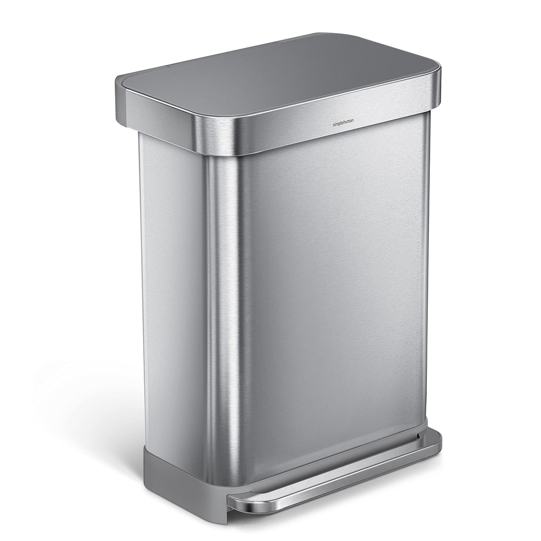 simplehuman CW2086 55 Liter, rechteckiger Treteimer mit Beutelfach, Mülleimer Küche, gebürsteter Ede