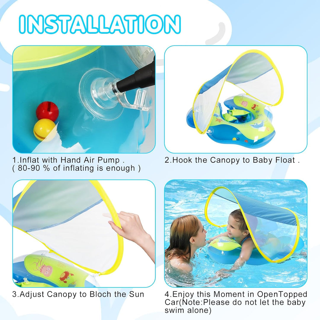 Schwimmring Baby mit abnehmbarem Sonnenschutz Mit Glocke Baby Float Schwimmsitz Kinderbecken Schwimm