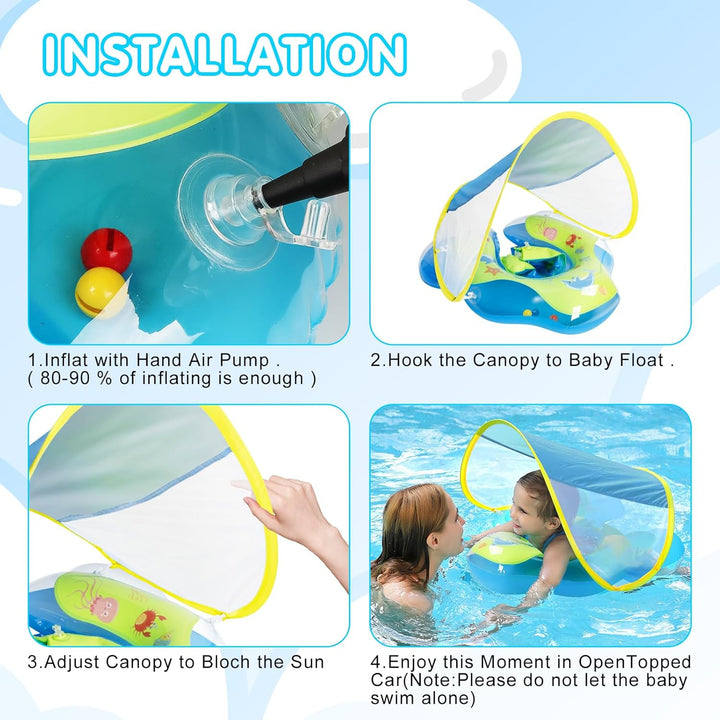 Schwimmring Baby mit abnehmbarem Sonnenschutz Mit Glocke Baby Float Schwimmsitz Kinderbecken Schwimm