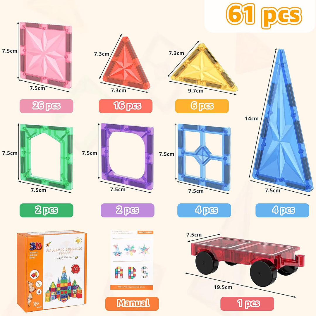 Perbabe Magnetische Bausteine, 61 Teile Magnete Kinder Stärker Magnetbausteine 3D STEM Montessori Sp
