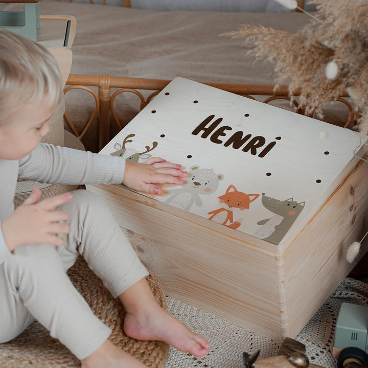 KIDSMOOD - Erinnerungsbox Baby, personalisierte Holzkiste mit Deckel, Ideal zur Aufbewahrung von Eri