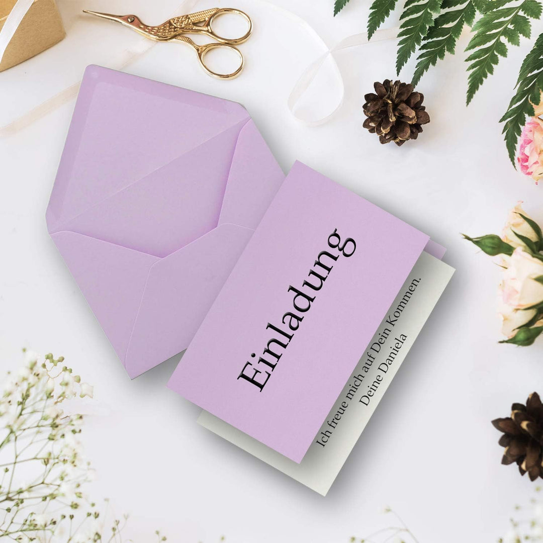 75x Faltkarten Set DIN A6/C6 mit Brief-Umschlägen in Lila - inklusive Einleger - 14,8 x 10,5 cm - Pr