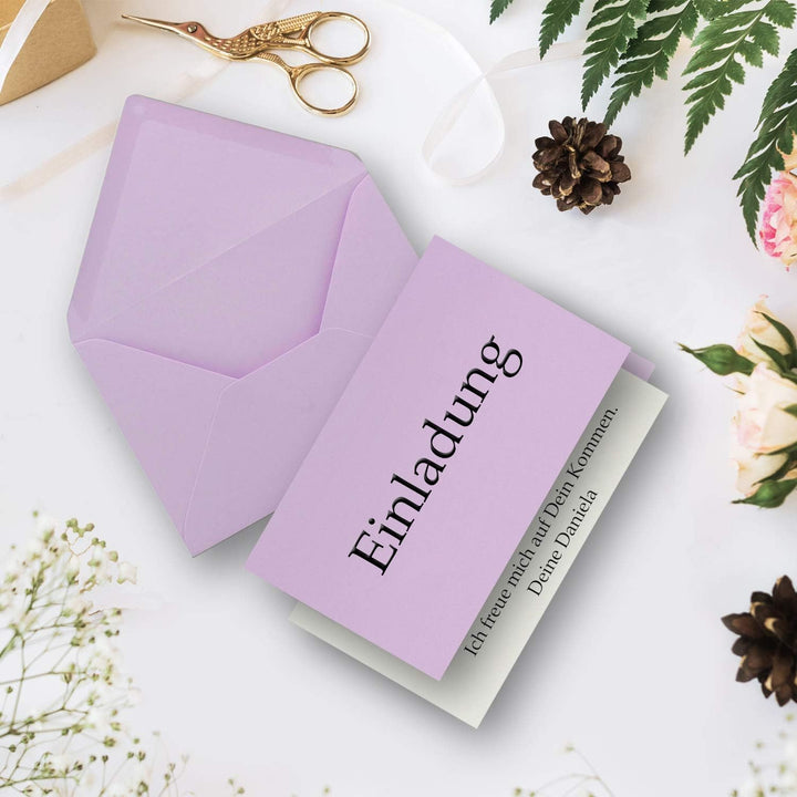 75x Faltkarten Set DIN A6/C6 mit Brief-Umschlägen in Lila - inklusive Einleger - 14,8 x 10,5 cm - Pr