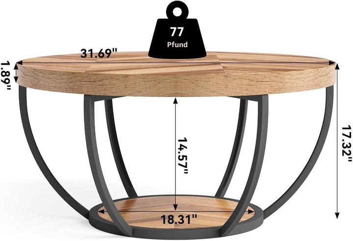 LITTLE TREE Runder Couchtisch, 81,3 cm, runder Couchtisch für Wohnzimmer, 2-stöckiger Holzakzent-Mit