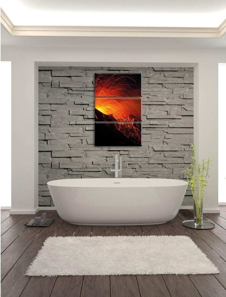 Pixxprint Bedrohlicher Vulkanausbruch / 3-Teilig/Gesamtmass 120cm Leinwandbild bespannt auf Holzrahm