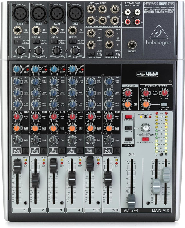 Behringer XENYX 1204USB Premium 12-Input 2/2-Bus Mixer mit XENYX Mic Preamps und Compressors, Britis