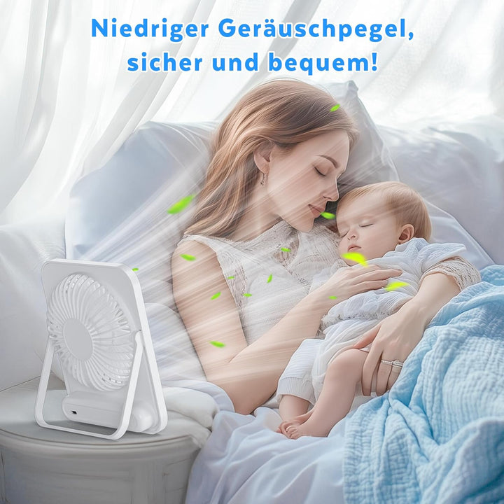 Klein Tischventilator USB Leise Ventilator Akku 3600mAh 5 Geschwindigkeiten 180°Einstellbar Tragbare
