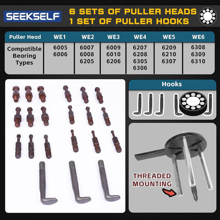 21 Stück Lagerabzieher-Set, mit Roten Stahlspannzangen, Innenlochabzieher, 3-Backen-Hakenabzieher, m