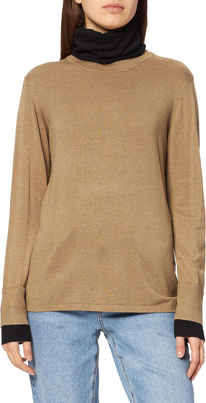 Timezone Damen Double Layer Turtleneck Pullover L Caramel Beige Melange, L Caramel Beige Melange