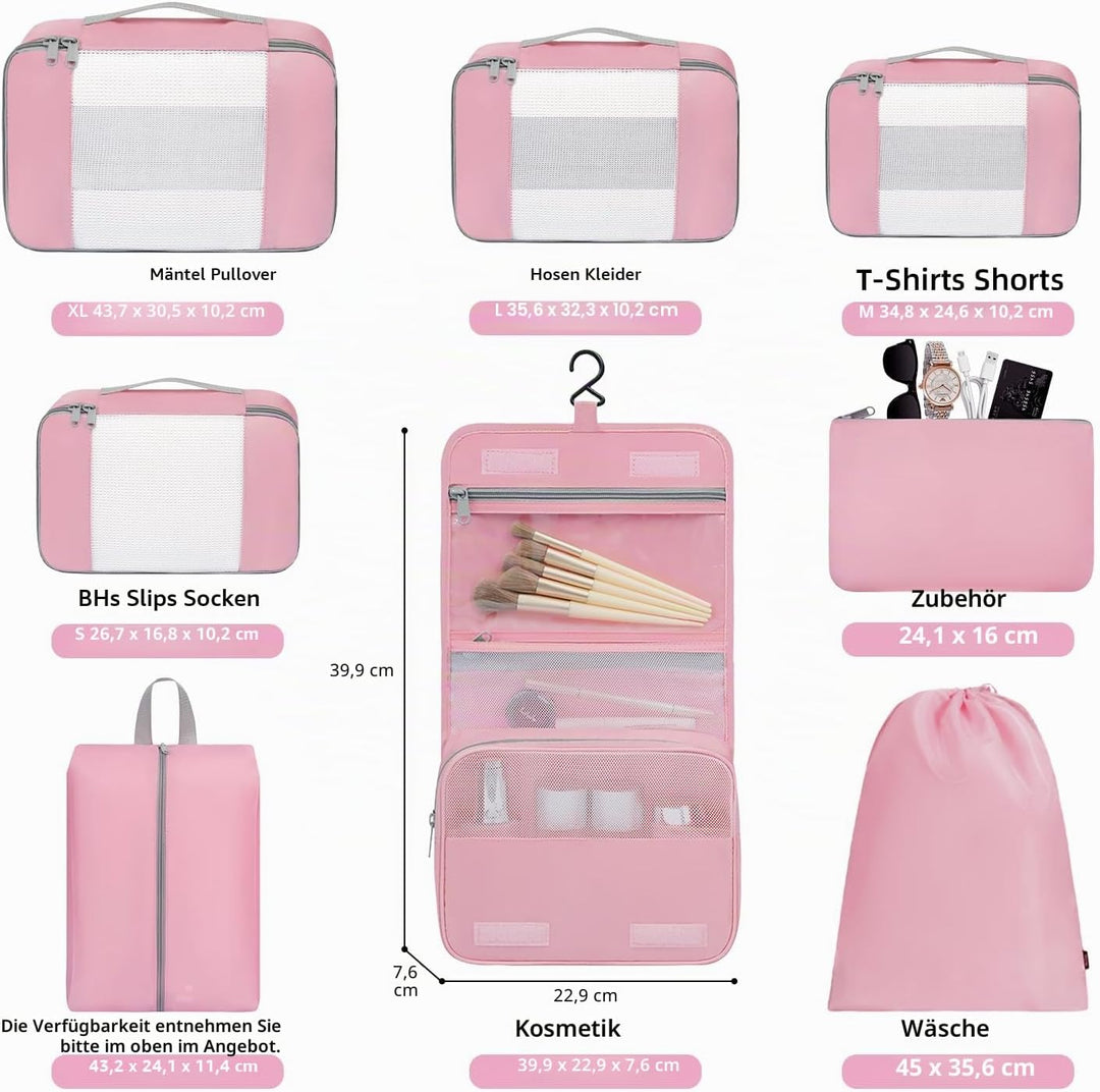 BAGAIL 8er-Set Packwürfel in verschiedenen Grössen Packorganizer für Reisezubehör Handgepäckkoffer –