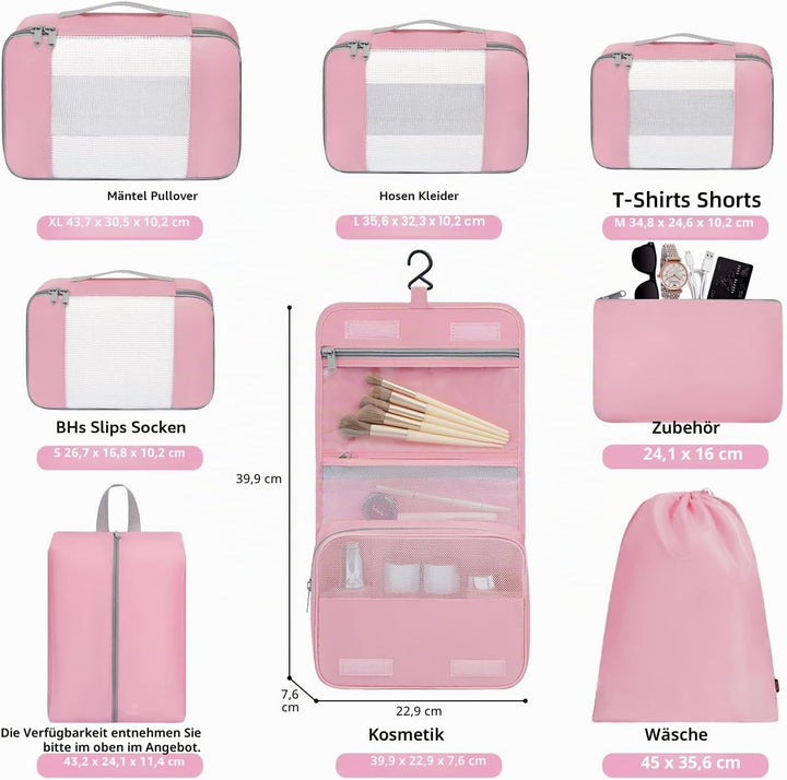 BAGAIL 8er-Set Packwürfel in verschiedenen Grössen Packorganizer für Reisezubehör Handgepäckkoffer –
