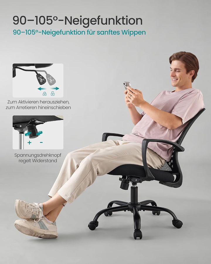 SONGMICS Bürostuhl, Schreibtischstuhl mit Netzbespannung, höhenverstellbarer Computerstuhl, 360° Dre