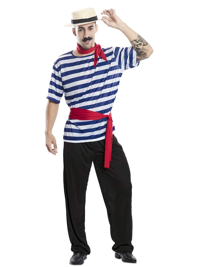KULTFAKTOR GmbH Gondolier-Kostüm für Herren Faschingskostüm schwarz-blau-rot - M / L
