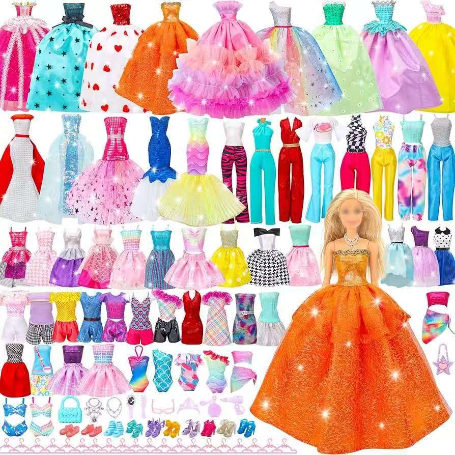 Puppenkleidung Geschenkset für 11,5 Zoll Puppe und Barbie (56-teilig - 2 Hochzeitskleider, 2 Abendkl